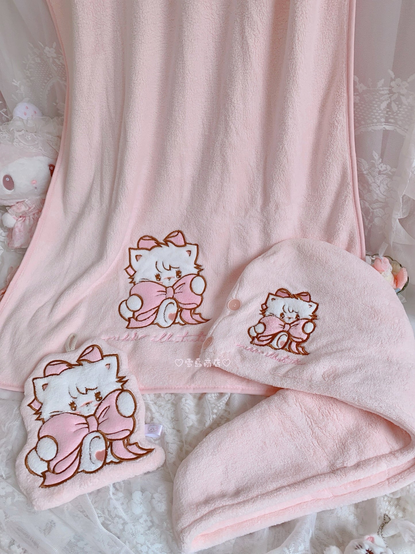 kawaii hair drying cap and hand towel