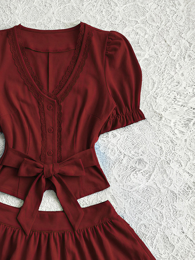 retro v-neck red coord