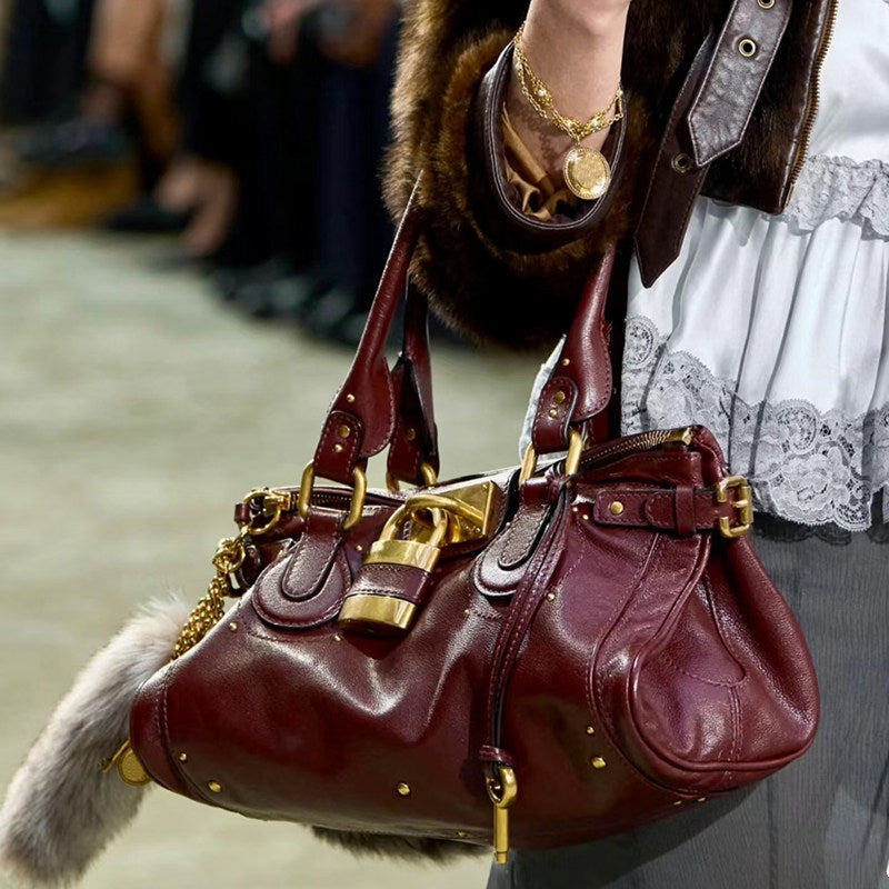 Y2K Vintage Studded Lock Top Handle Bag