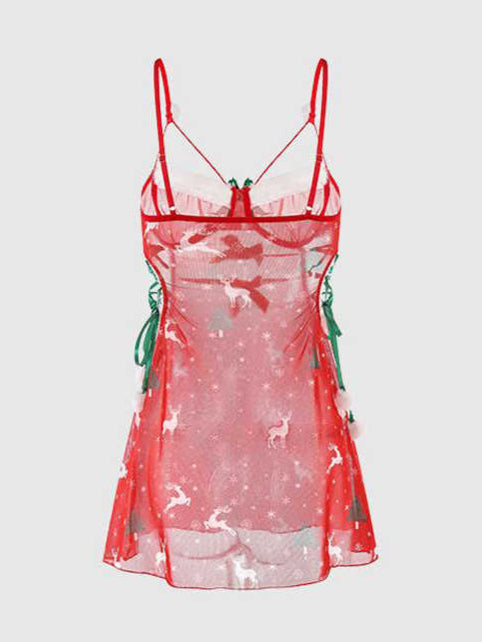 Christmas Mesh Suspender Nightgown