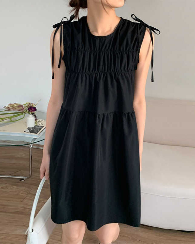 Bow Strap Round Neck Dark Coquette Dress