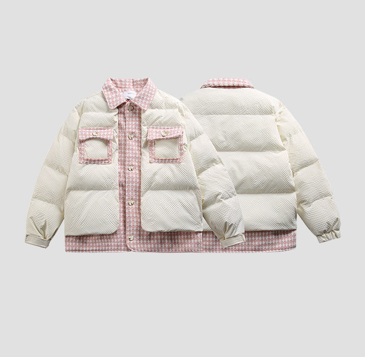 Checkered Spliced Lapel Cotton Jacket