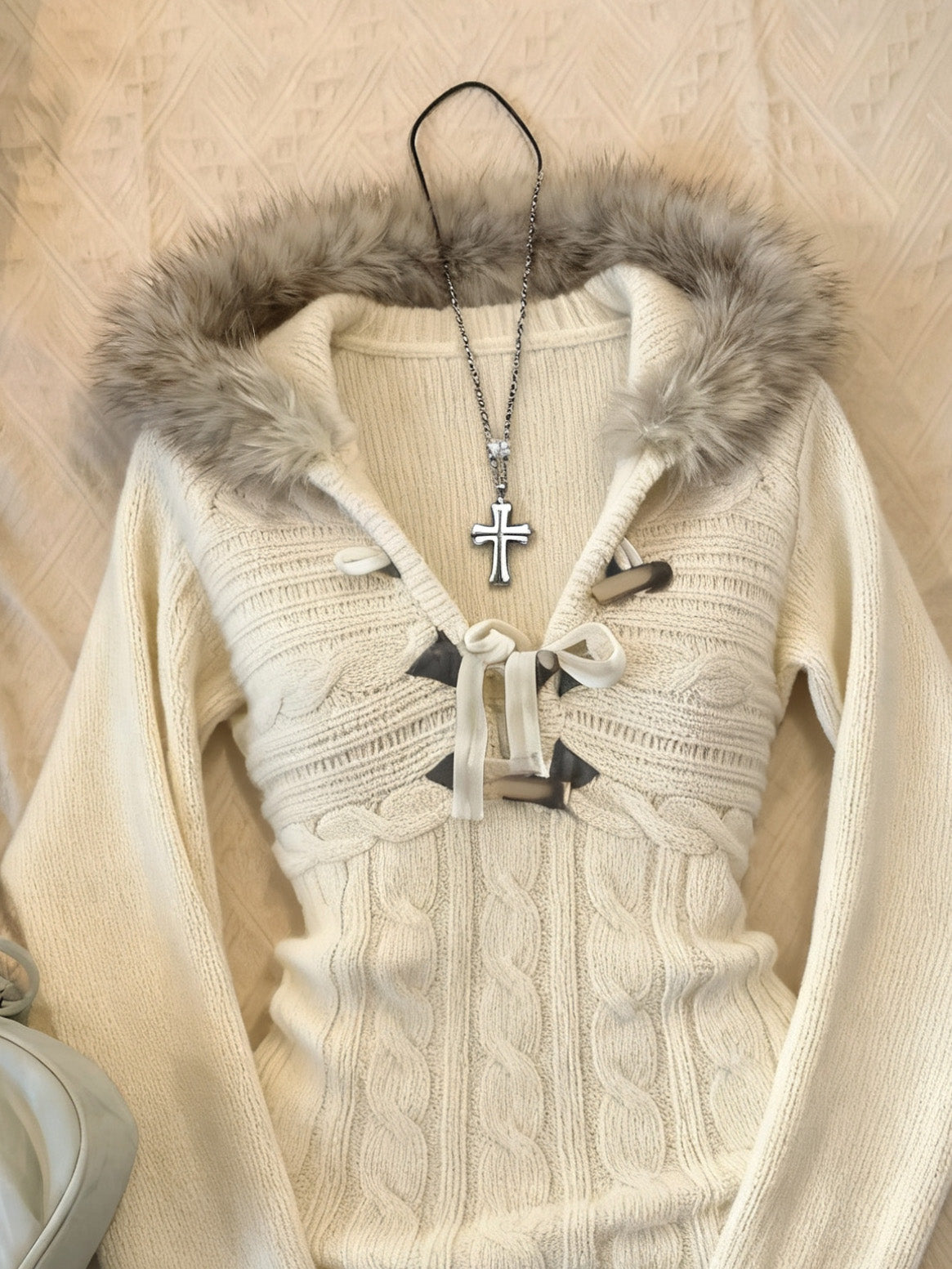 y2k vintage hooded fur collar sweater