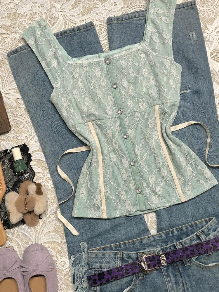 light green lace tank top