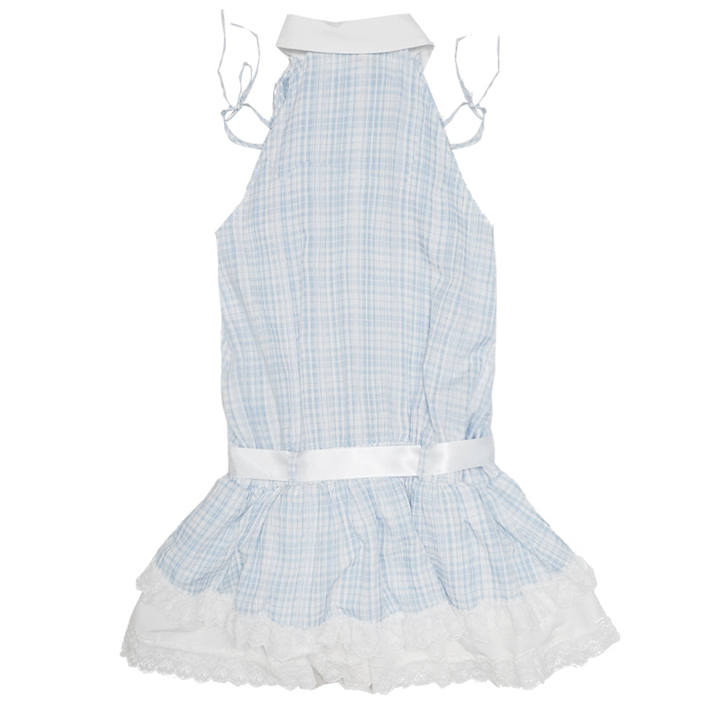 Angel Heart Blue Plaid Jacquard Lace Sleeveless Dress