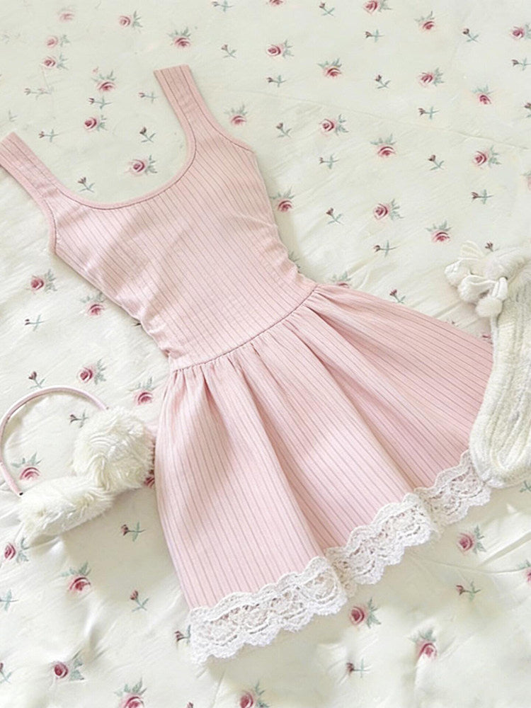 coquette lace trim suspender dress