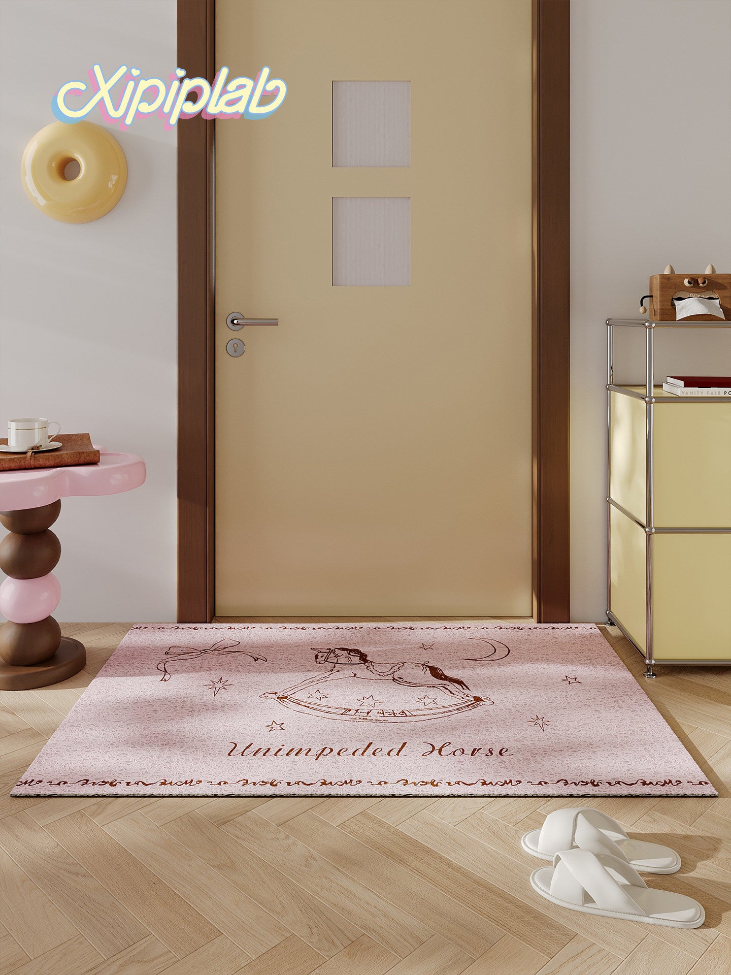 vintage pink entrance floor mat