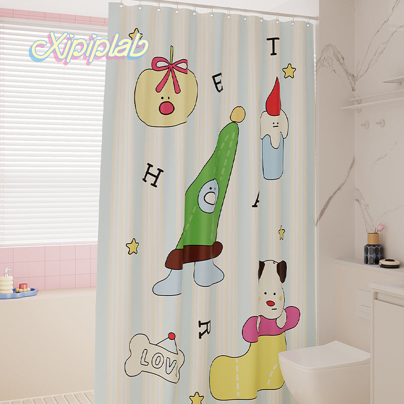 Cute cartoon plaid style bathroom shower curtain