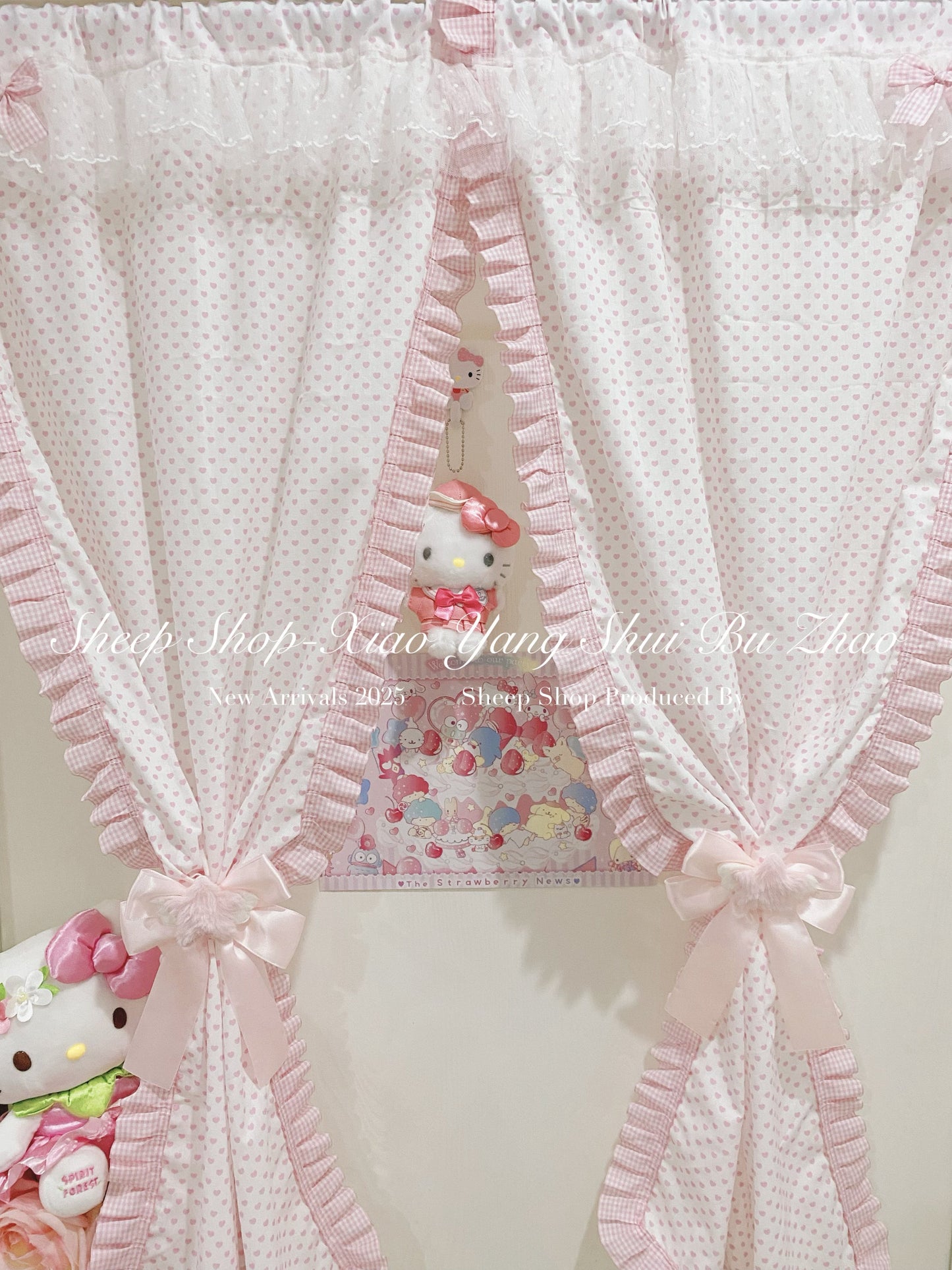 Cute Pink Checkered Lace Curtain