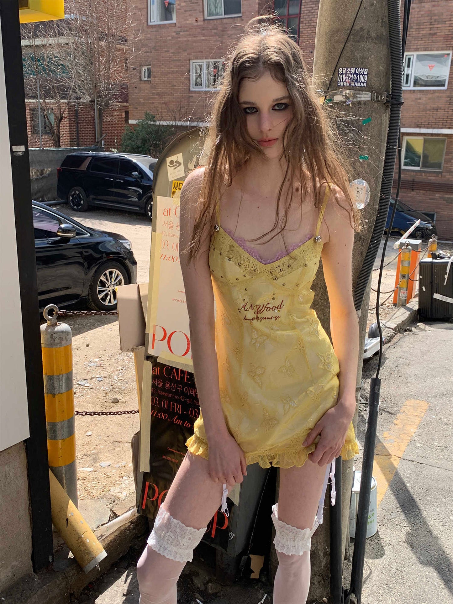 Lemon Yellow Butterfly Embroidery Dress