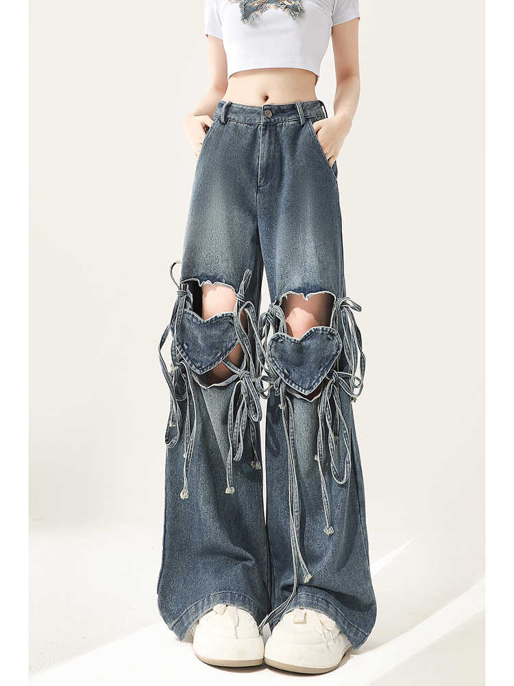 Lovecore Ripped Wide-leg Jeans