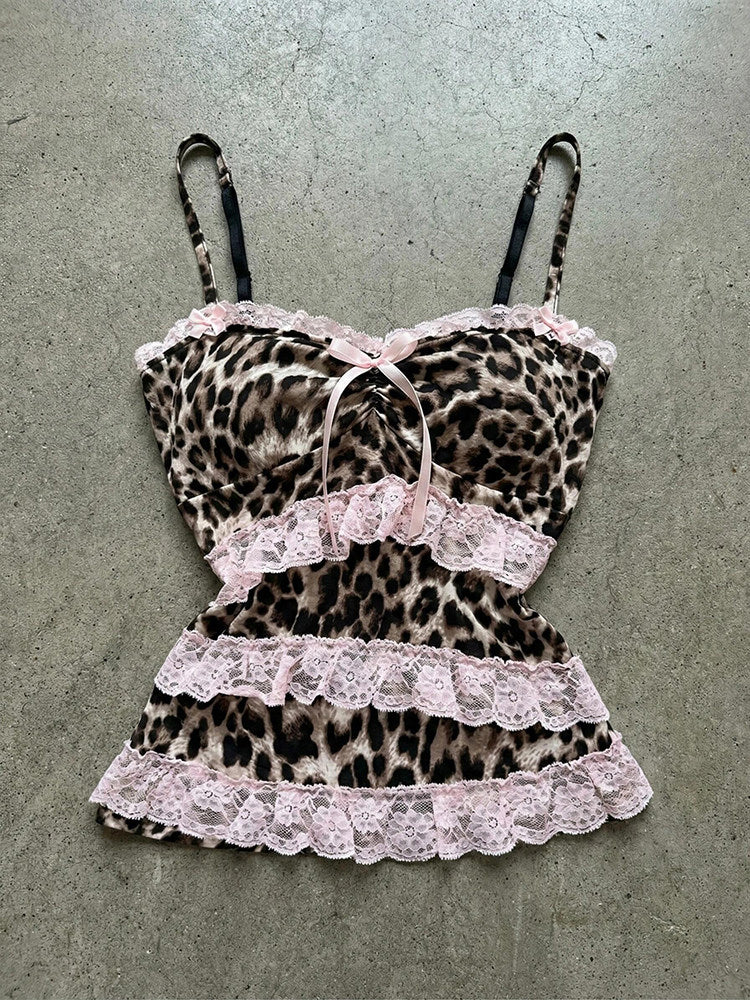 pink lace leopard tank top
