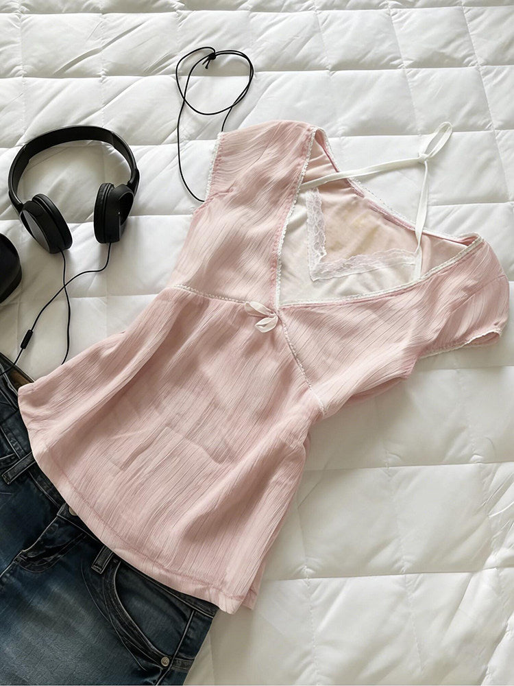 v-neck coquette bow shirt