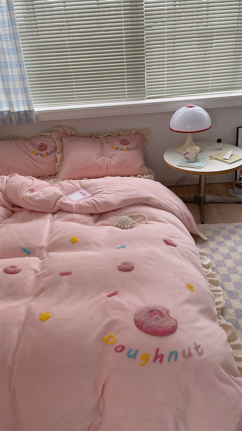 Donut milk velvet four-piece bed sheet