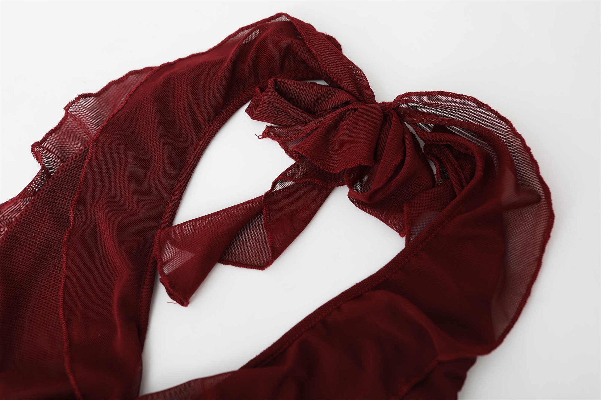 Burgundy Halter-neck V-neck Dress