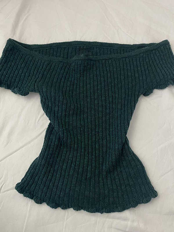 Green Off-shoulder Knit Top