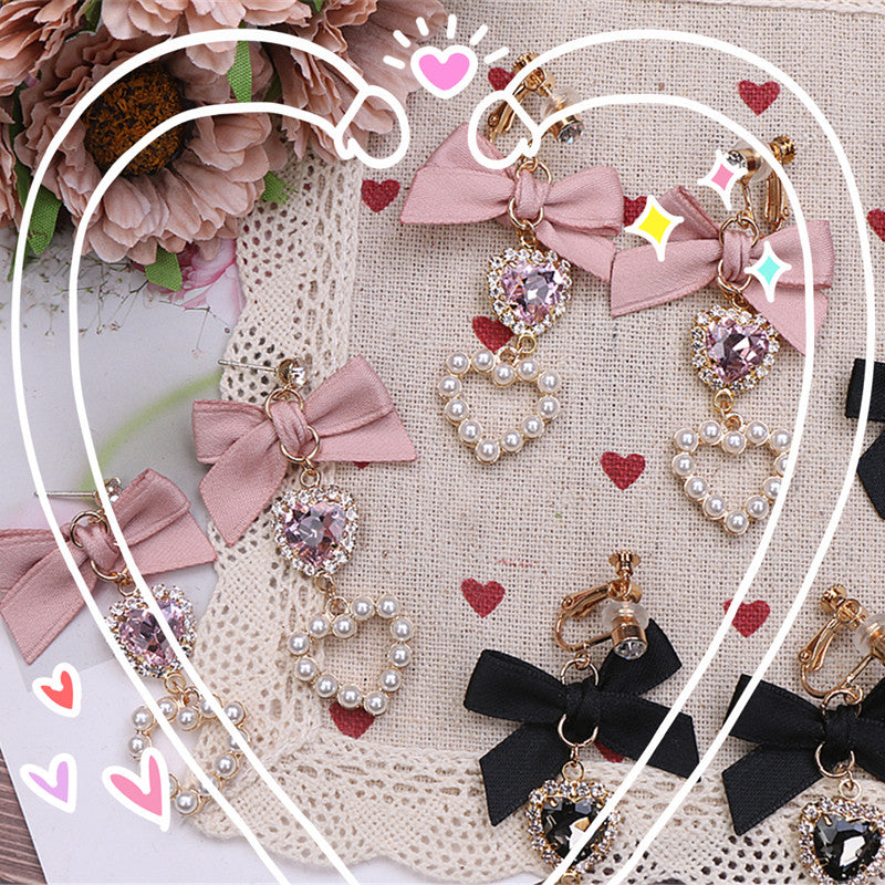 kawaii pearls bow earrings