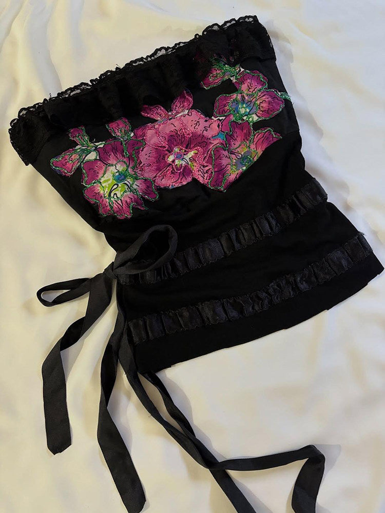 pink flower bow crop top