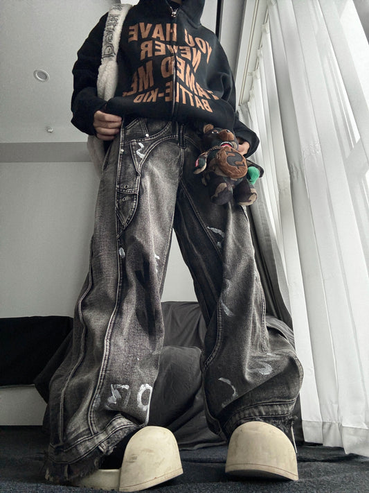Vintage Distressed Graffiti Oversized Jeans