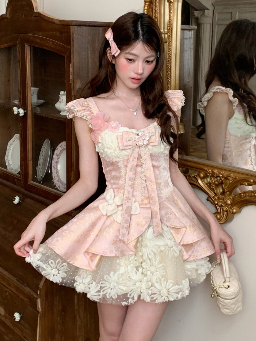sakura pink coquette lace princess dress