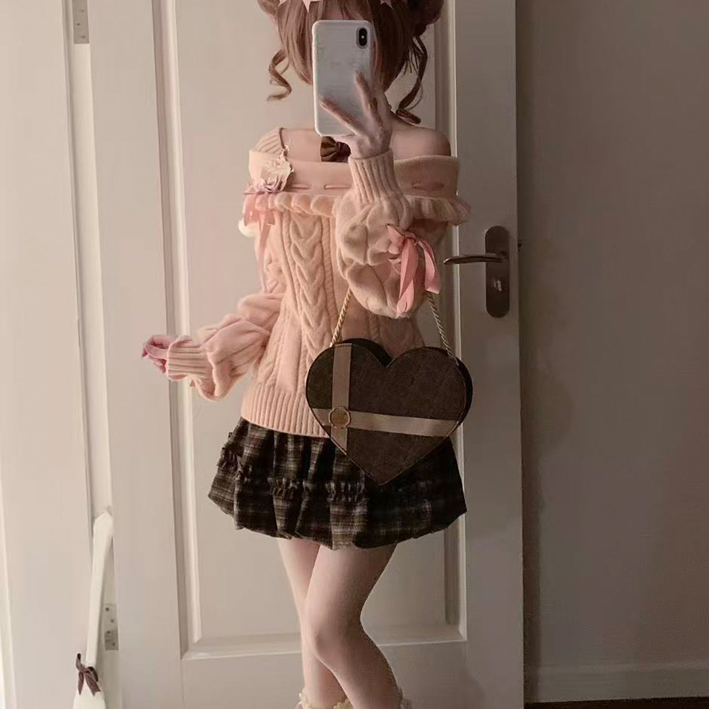 strap bow ruffled trim coquette sweater