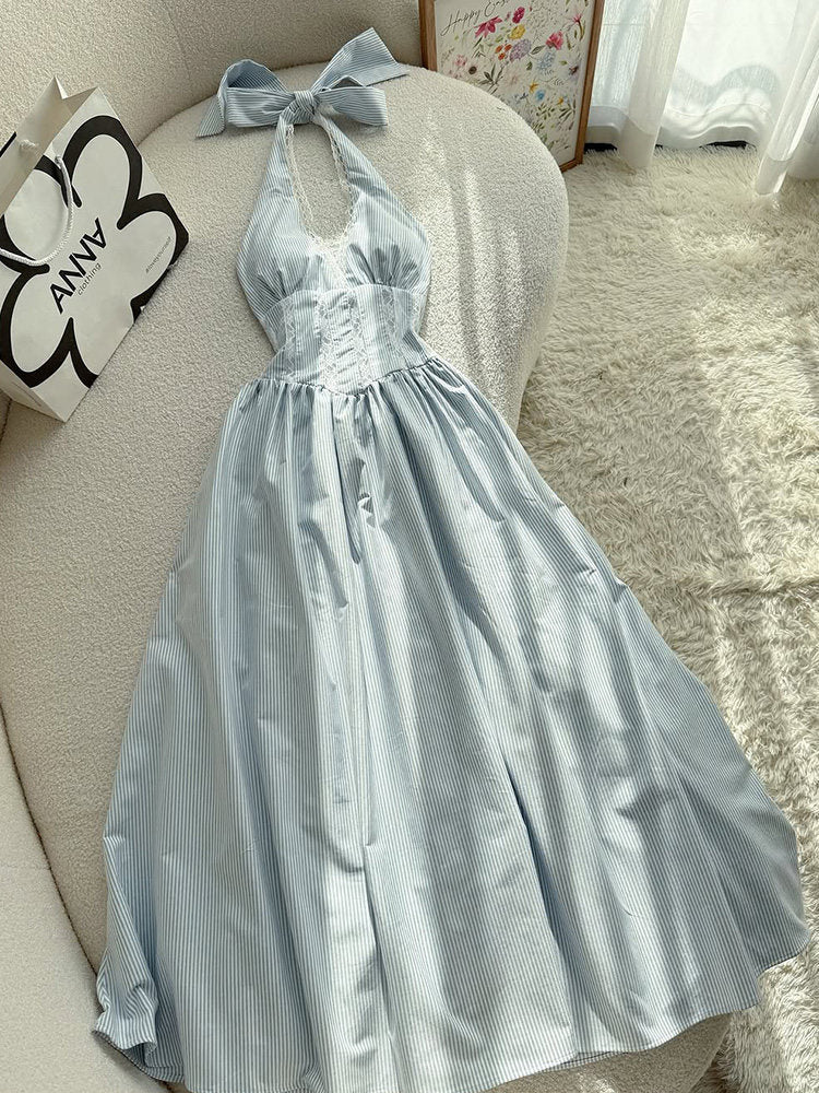 retro halter-neck corset maxi dress