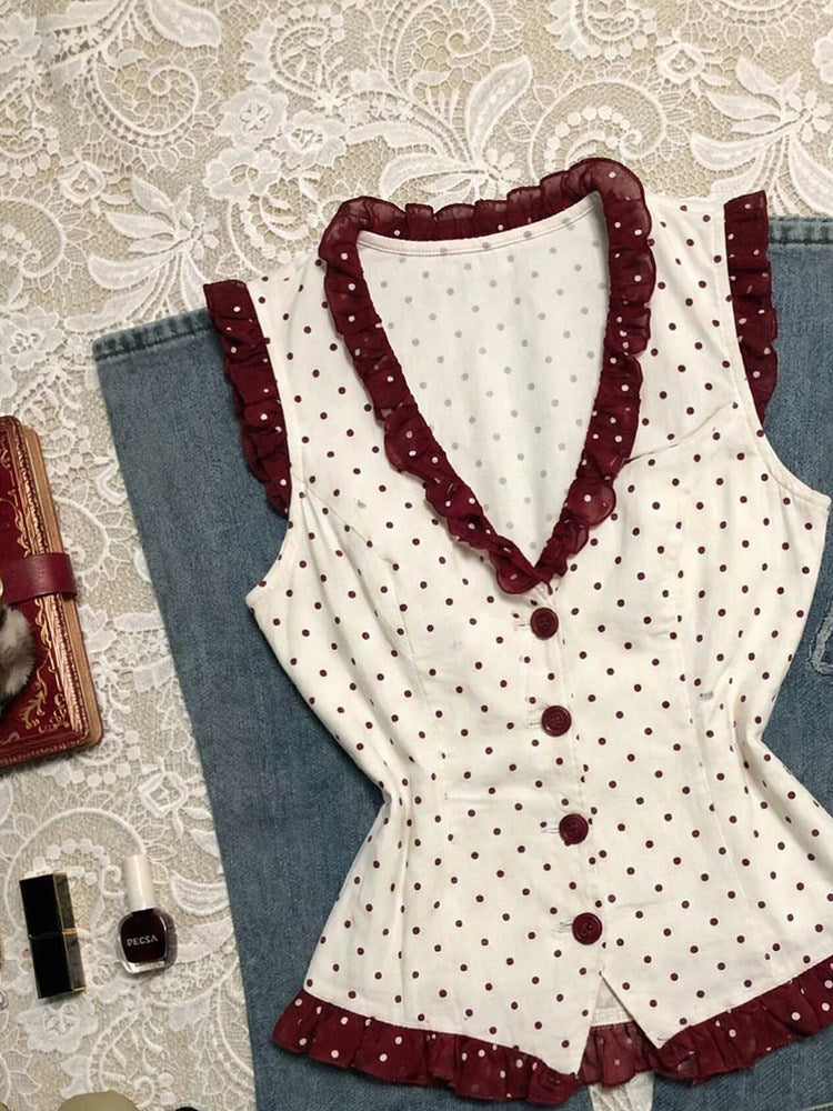 red lace polka dots shirt