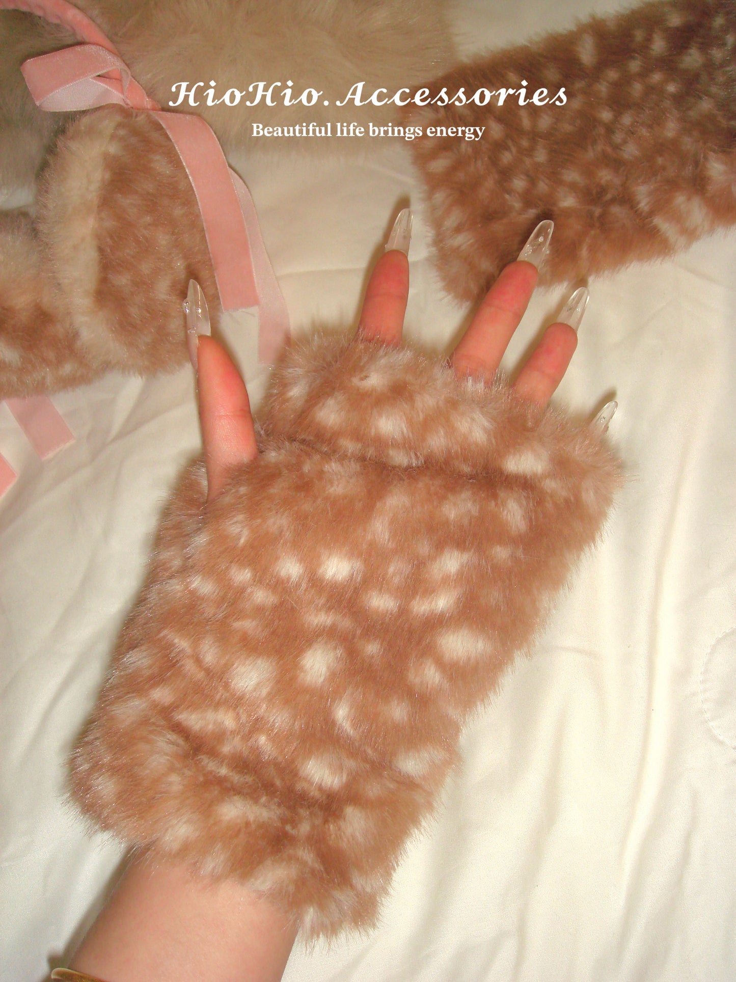 Plush cute deer pattern fingerless gloves
