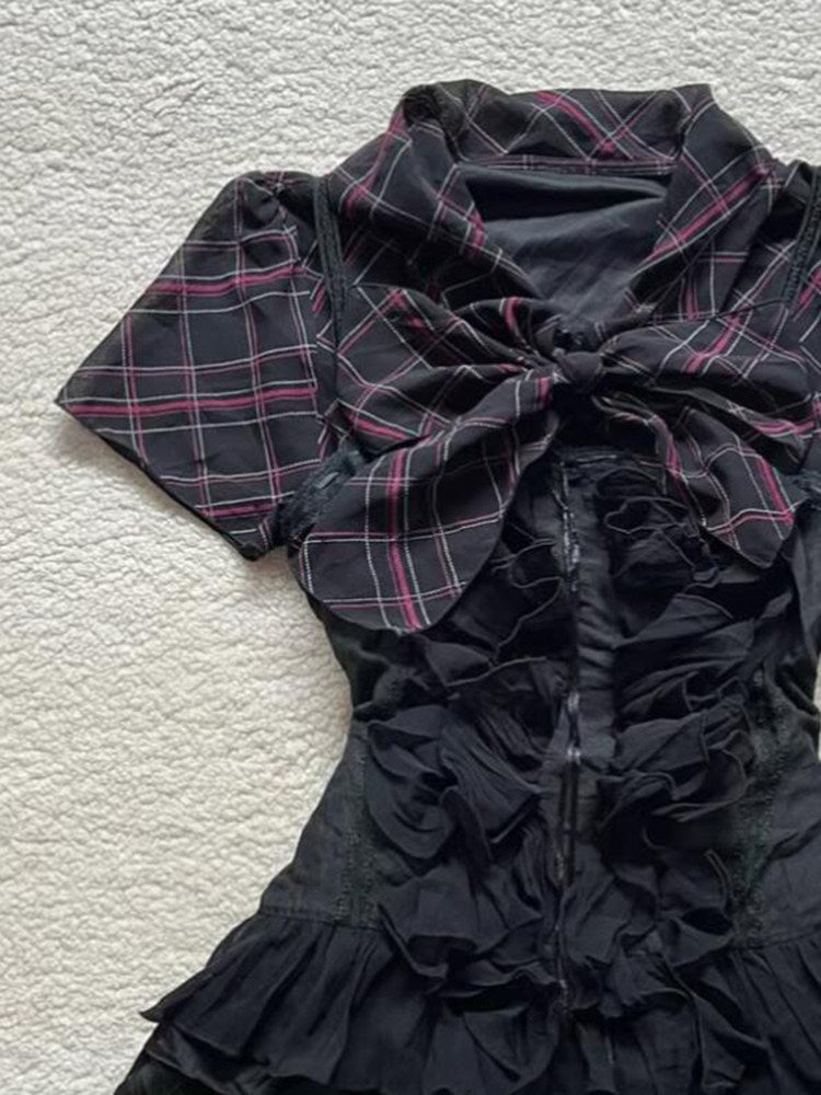 ruffled plaid bow shirt