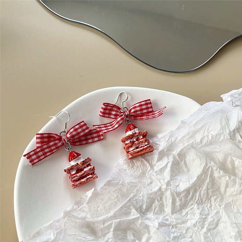 bow strawberry kawaii earrings