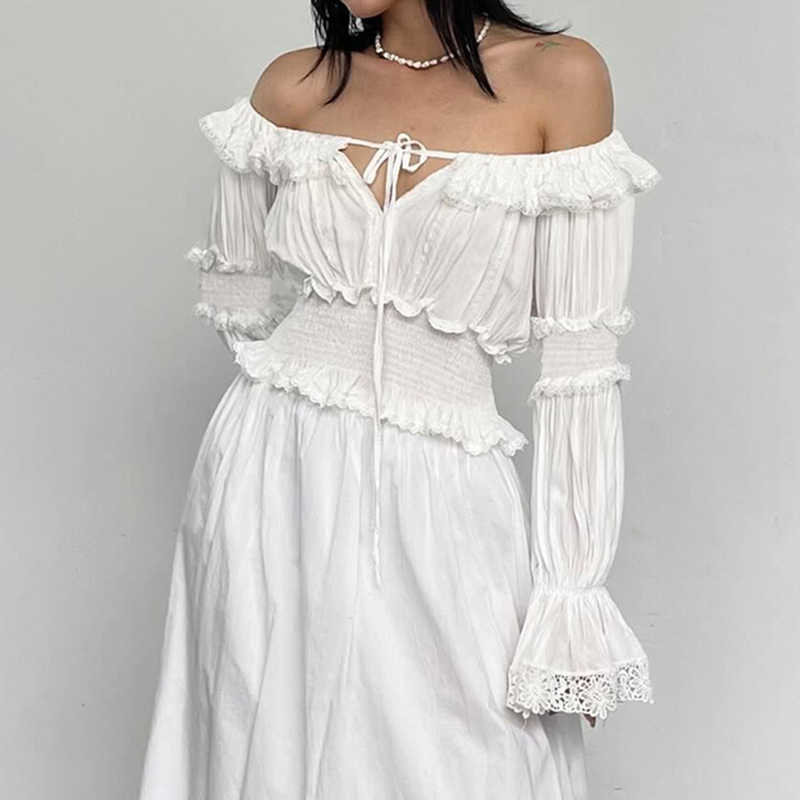 Ruffled Off-shoulder Trumpet Long-sleeved Shirt