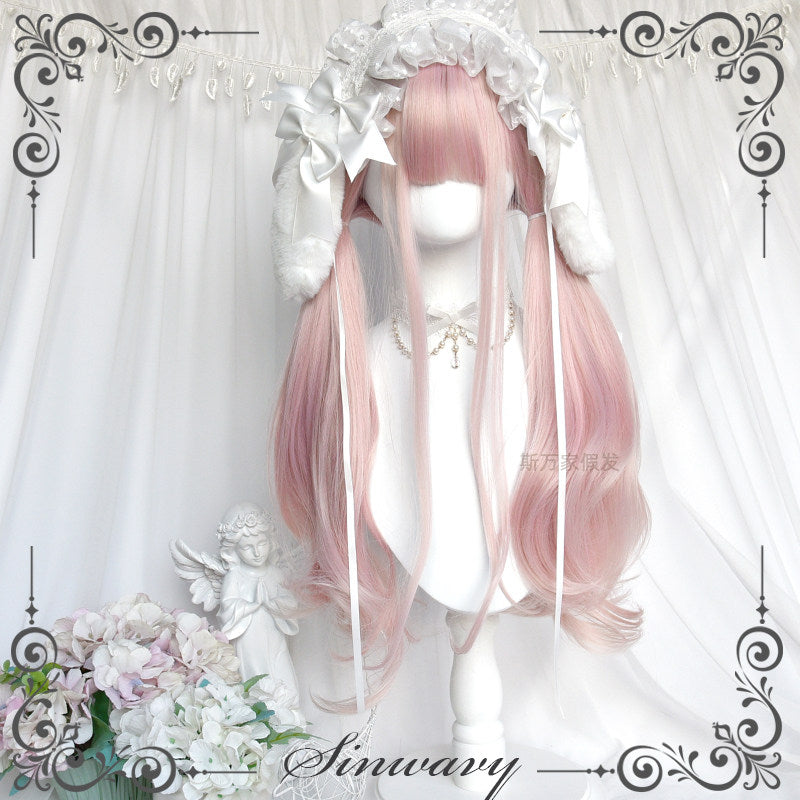 Light pink mixed yellow silk ballet style long curly hair