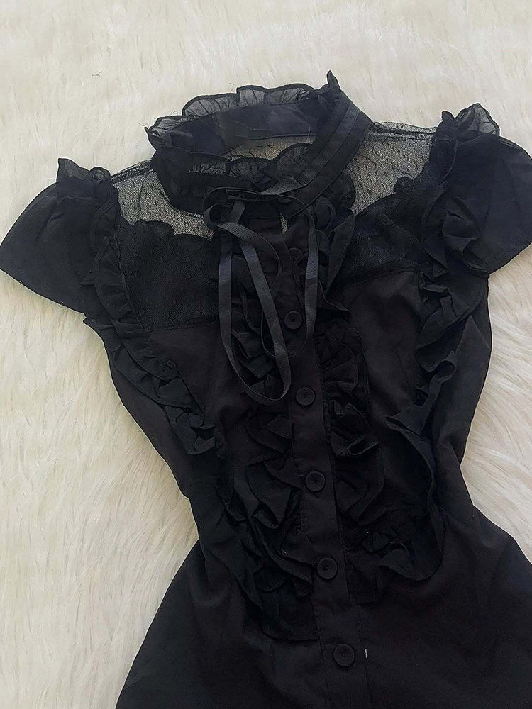dark coquette mesh bow shirt