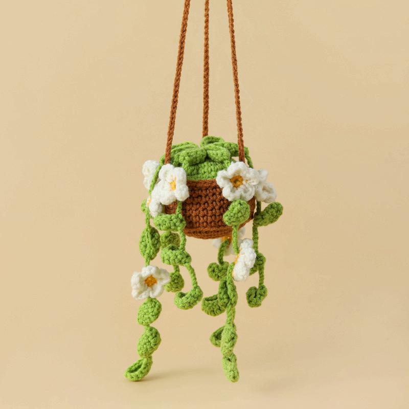 DIY woven strawberry flower basket car pendant