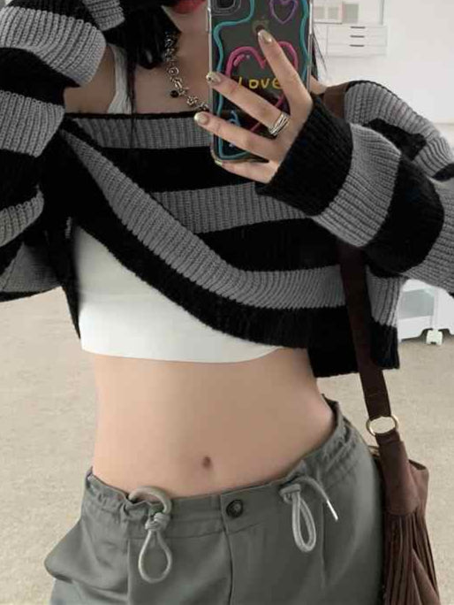 Acubi Off-shoulder Striped Sweater