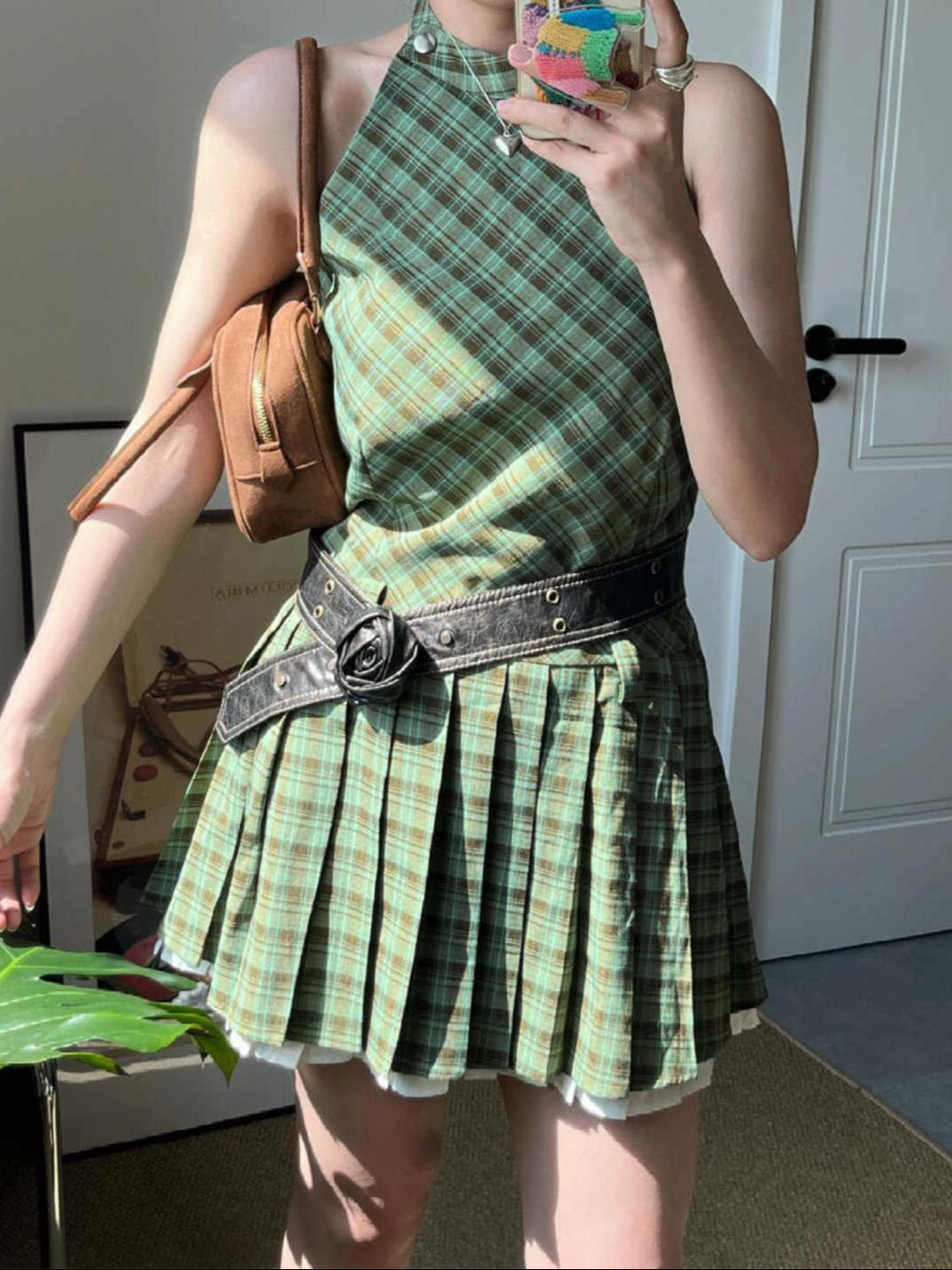 Fairy Grunge Green Plaid Dress