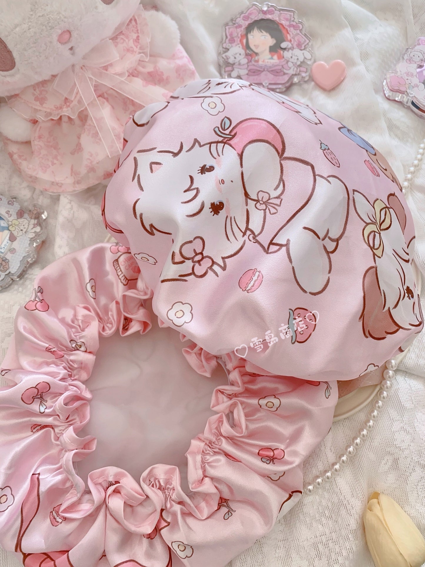 kawaii pink shower cap