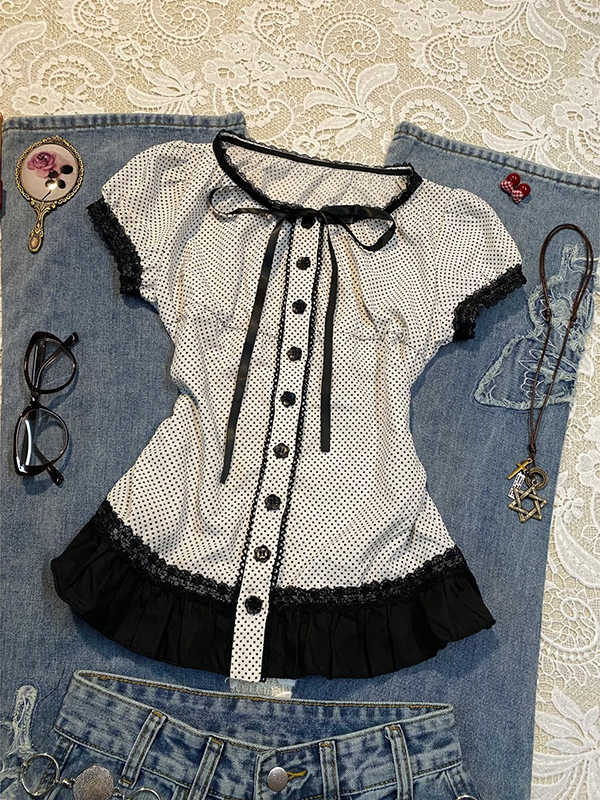 Dark Coquette Polka Dot Shirt
