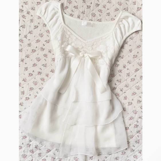 French mesh white top