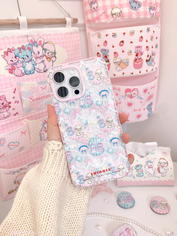 kawaii shell pattern magnetic phone case