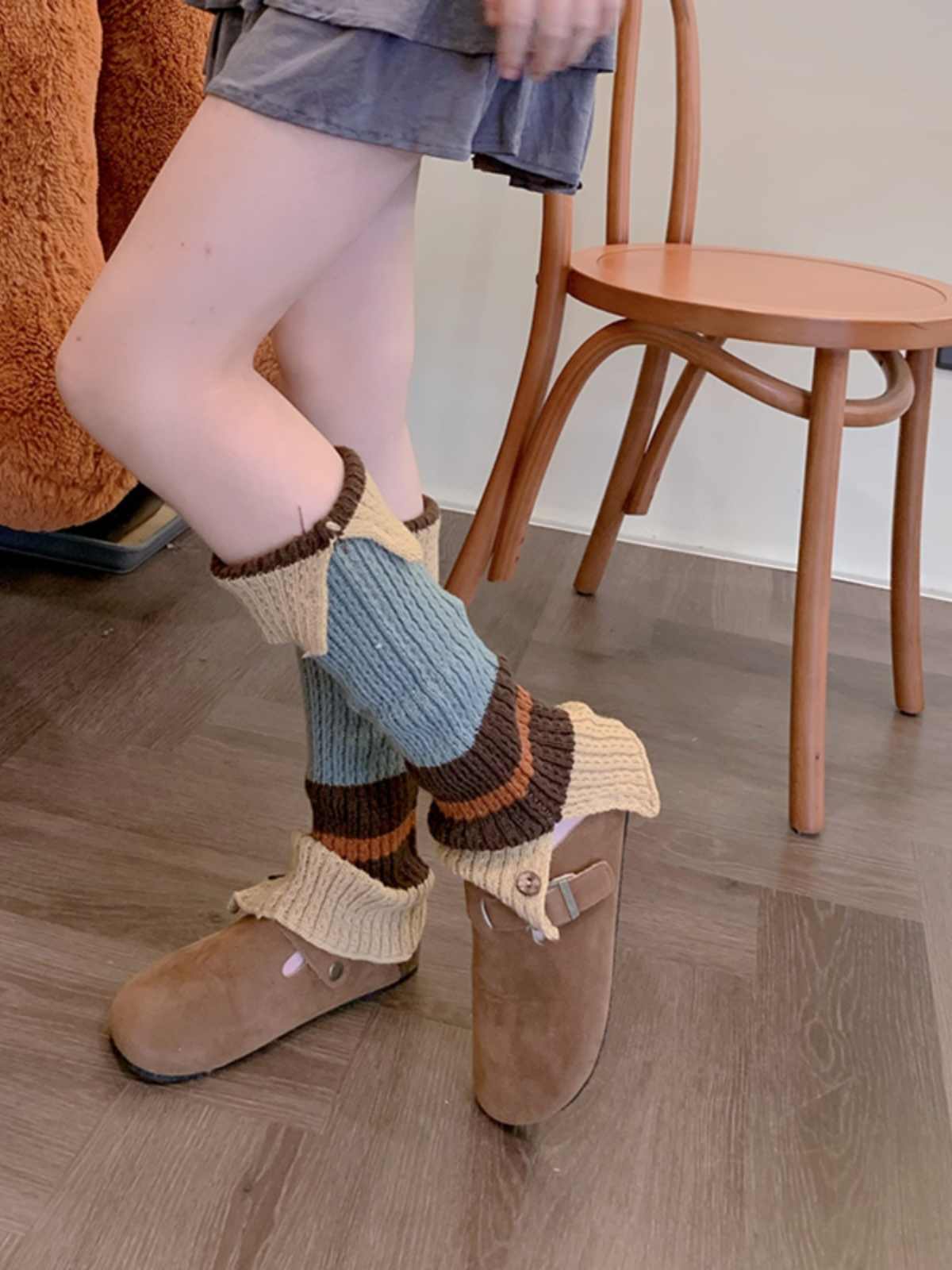 Preppy Button Knitted Wool Leg Covers