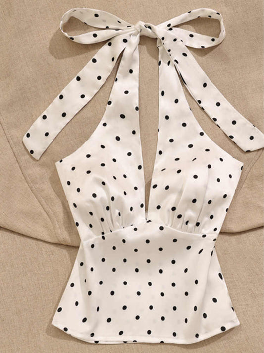 Retro Polka-dot Halter-neck Camisole