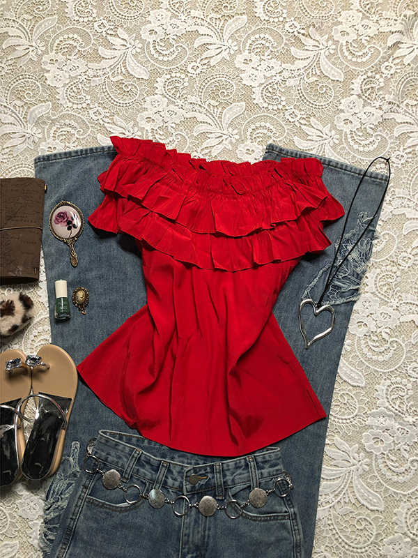 Retro Fungus-trimmed One-shoulder Top