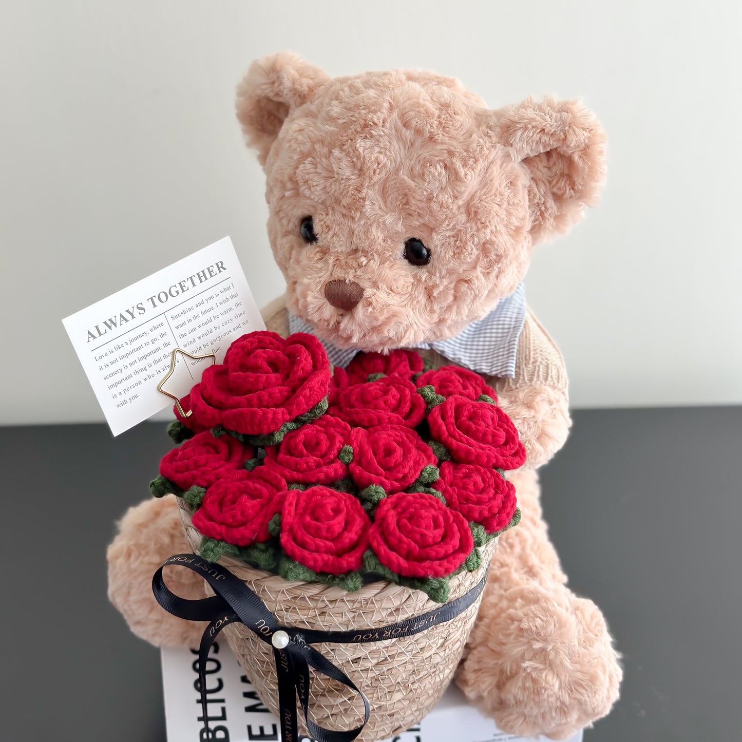 hand-knitted roses bear doll bouquet