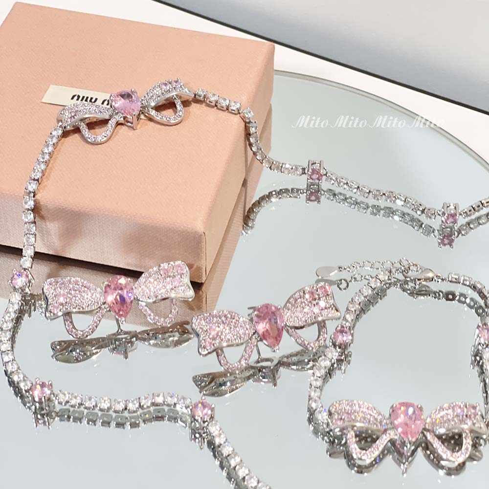 Princess Pink Diamond Bow Earrings Necklace Bracelet
