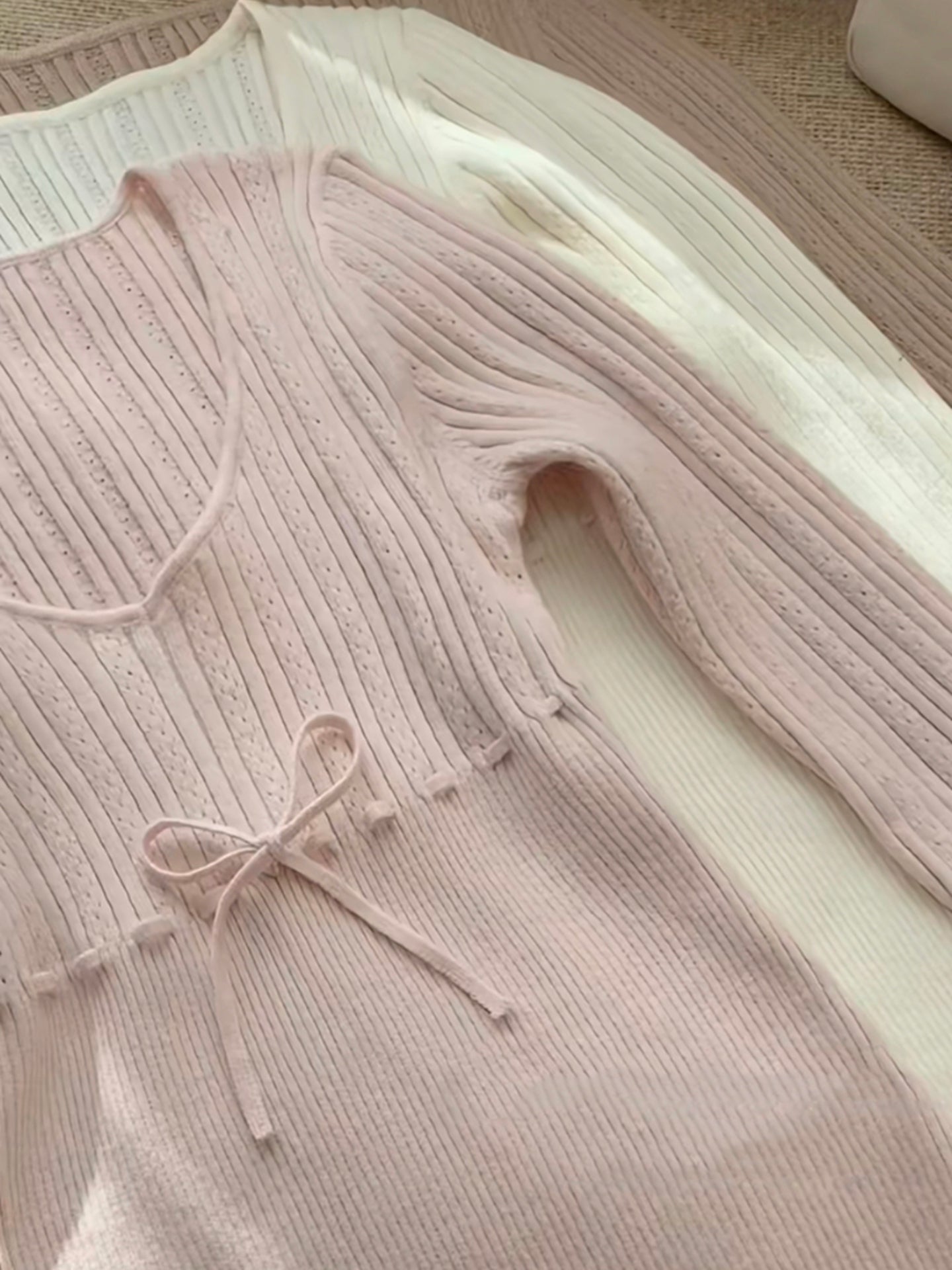 V-neck bow coquette sweaters