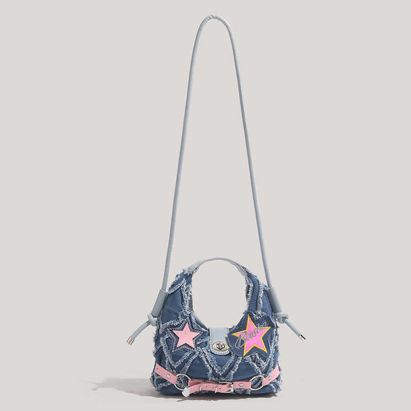 Y2K Pink Star Denim Crossbody Bag