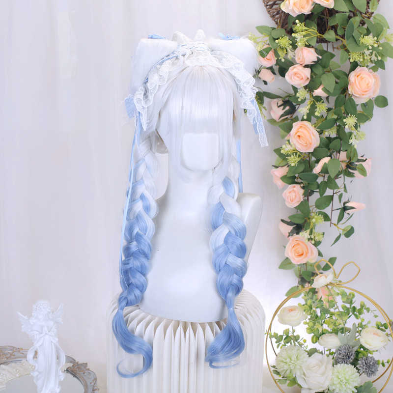 White&Blue Gradient Curly Wig