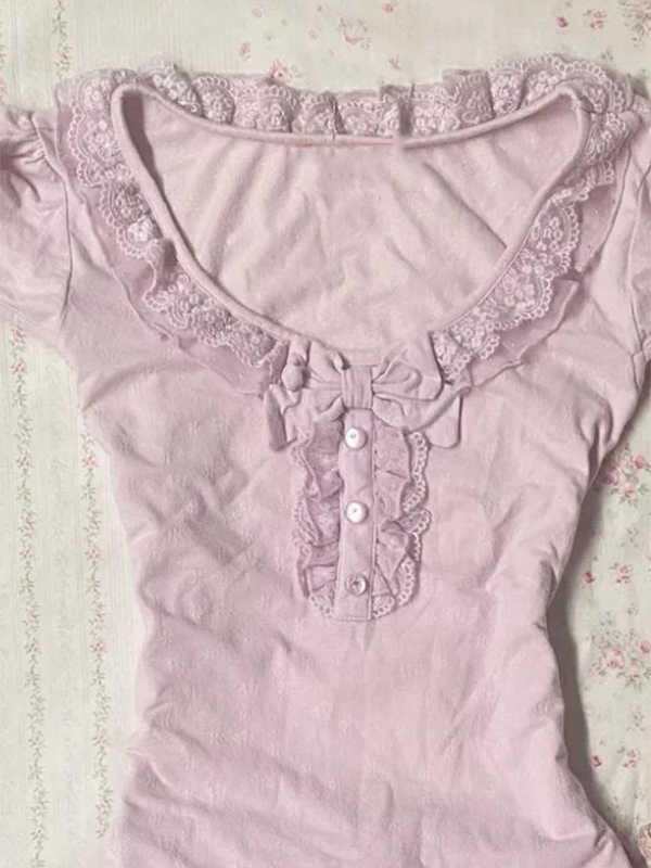 Purple Lace Short-sleeved T-shirt