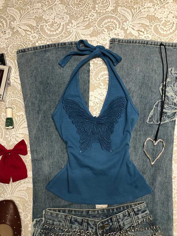 Bow Embroidered Halter-neck Top